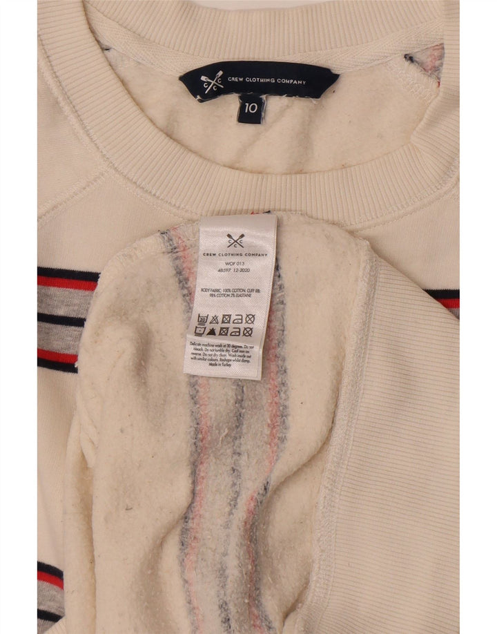 Crew Clothing feminino oversized moletom jumper UK 10 pequeno listrado branco