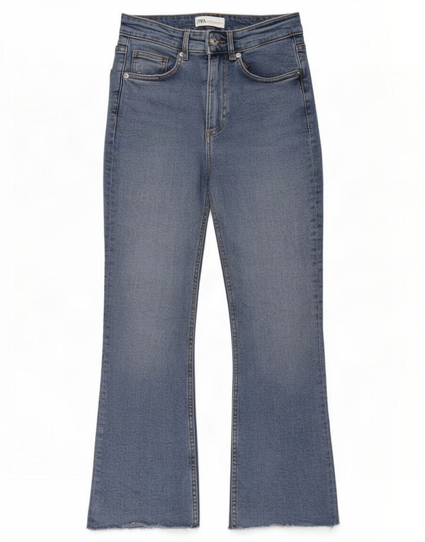 Zara Calça Jeans Feminina Cintura Alta Flared EU 38 Pequeno W28 L26 Azul