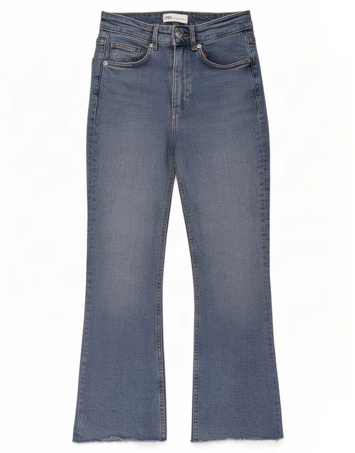 Zara Calça Jeans Feminina Cintura Alta Flared EU 38 Pequeno W28 L26 Azul