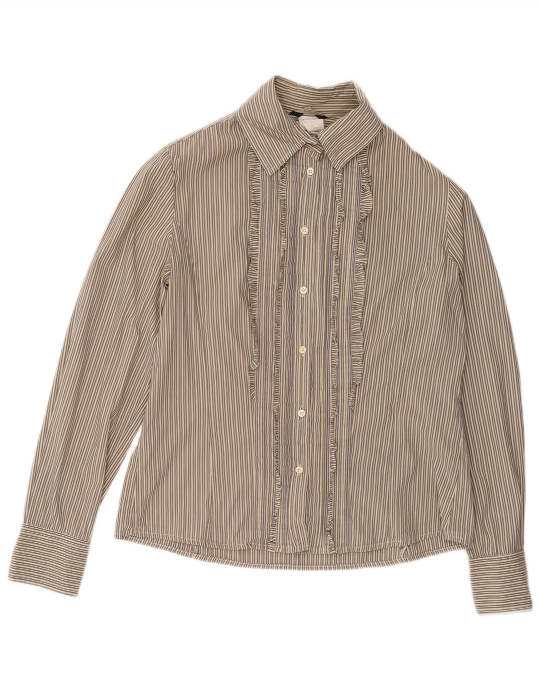 Camisa feminina com babados de fim de semana MAX MARA Reino Unido 16 risca de giz grande bege