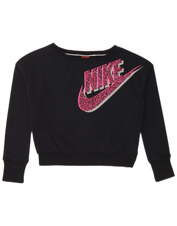 NIKE Girls Crop Graphic Moletom Jumper 13-14 Anos XL Preto Algodão