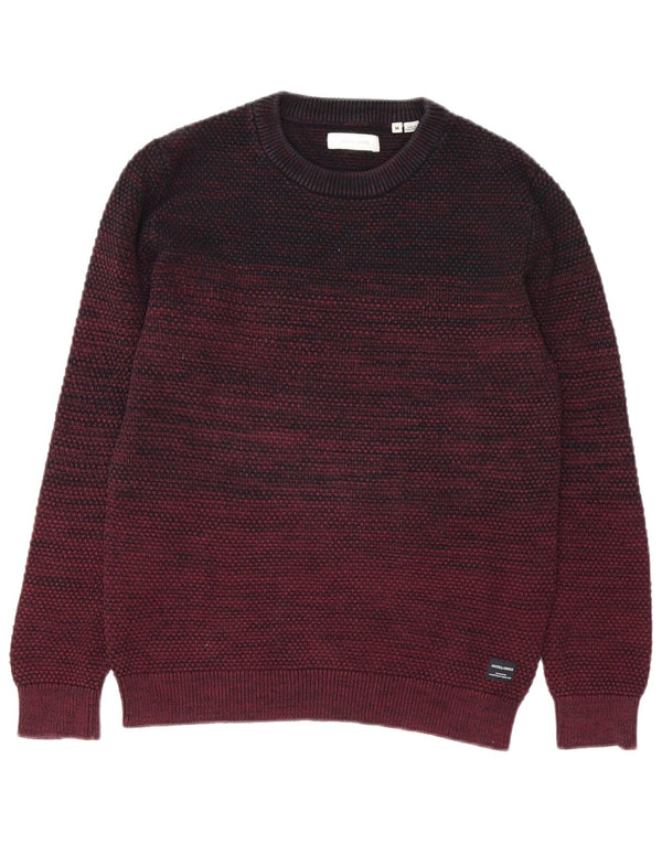 Jack & Jones Mens Boat Neck Jumper Sweater Medium Burgundy Colourblock