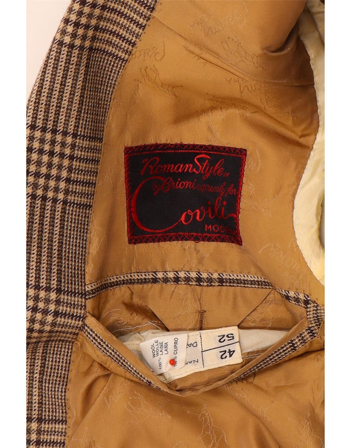 Jaqueta blazer masculina vintage com 2 botões UK 42 XL marrom xadrez lã