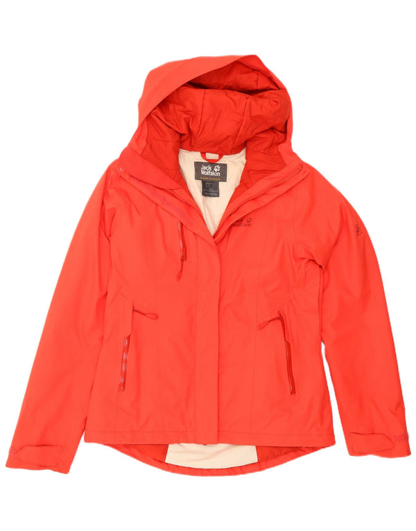 Jaqueta de chuva feminina grande com capuz Jack Wolfskin Reino Unido 8/10 pequena vermelha