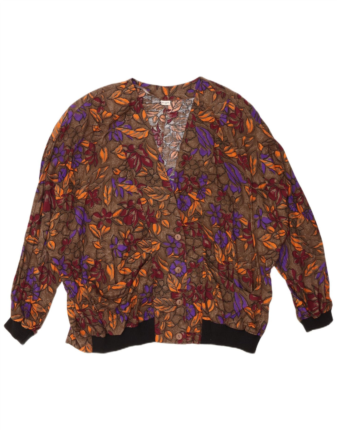 Blusa feminina VINTAGE UK 20 2XL marrom floral viscose