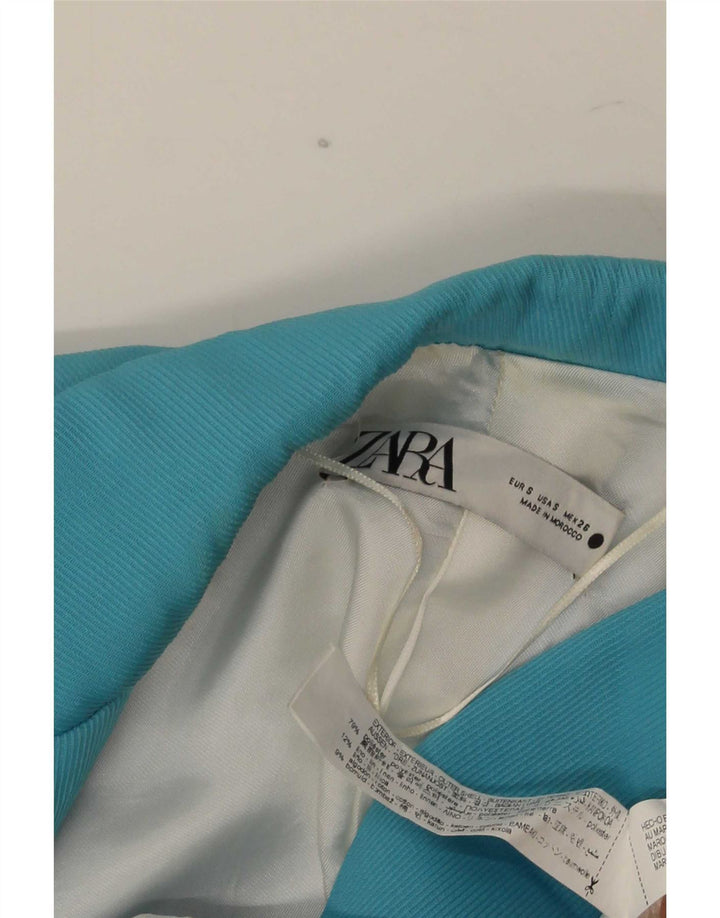 Jaqueta blazer feminina Zara com peito duplo Reino Unido 10 poliéster azul pequeno
