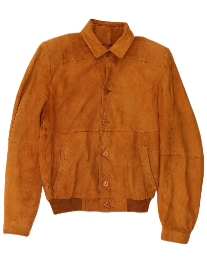 Jaqueta bomber masculina vintage de camurça IT 46 couro bege pequeno