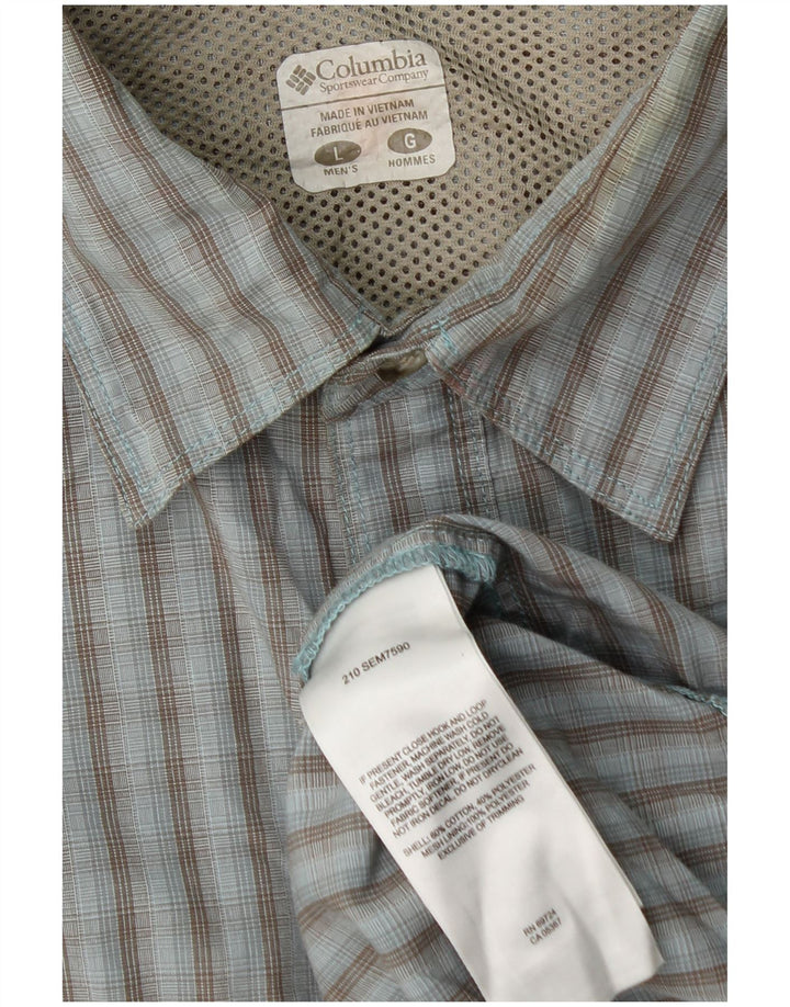 Camisa masculina Columbia grande algodão xadrez azul