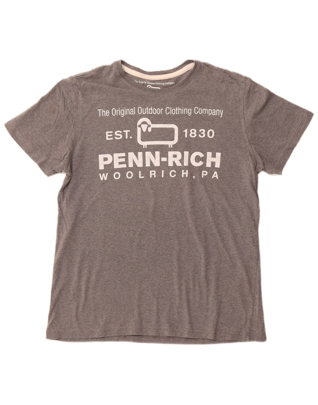 Camiseta feminina WOOLRICH Penn-Rich com estampa gráfica UK 14 grande cinza manchado