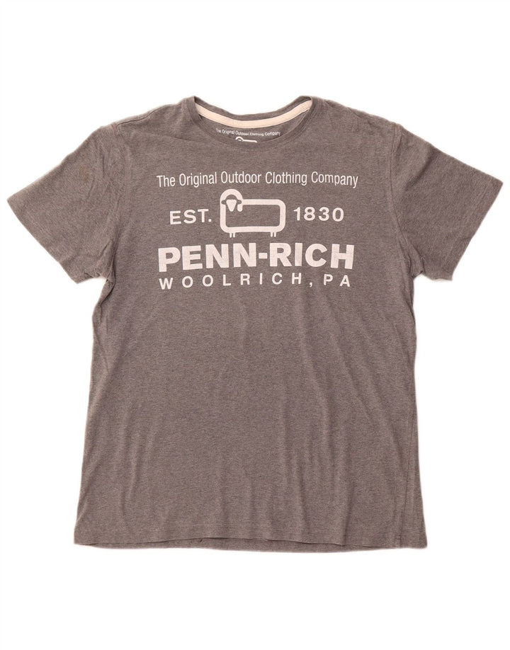 Camiseta feminina WOOLRICH Penn-Rich com estampa gráfica UK 14 grande cinza manchado