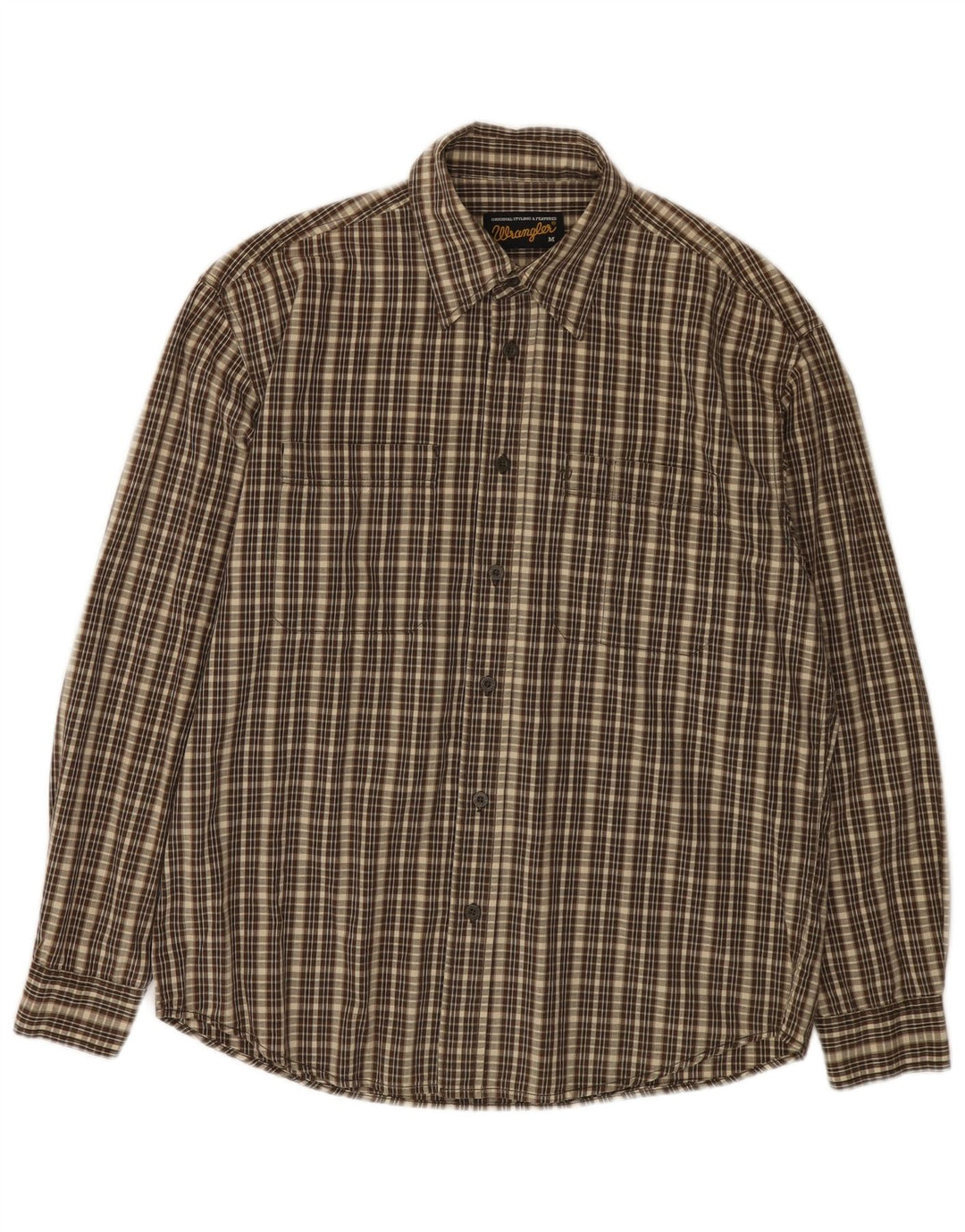 Camisa masculina de flanela WRANGLER de algodão xadrez marrom médio