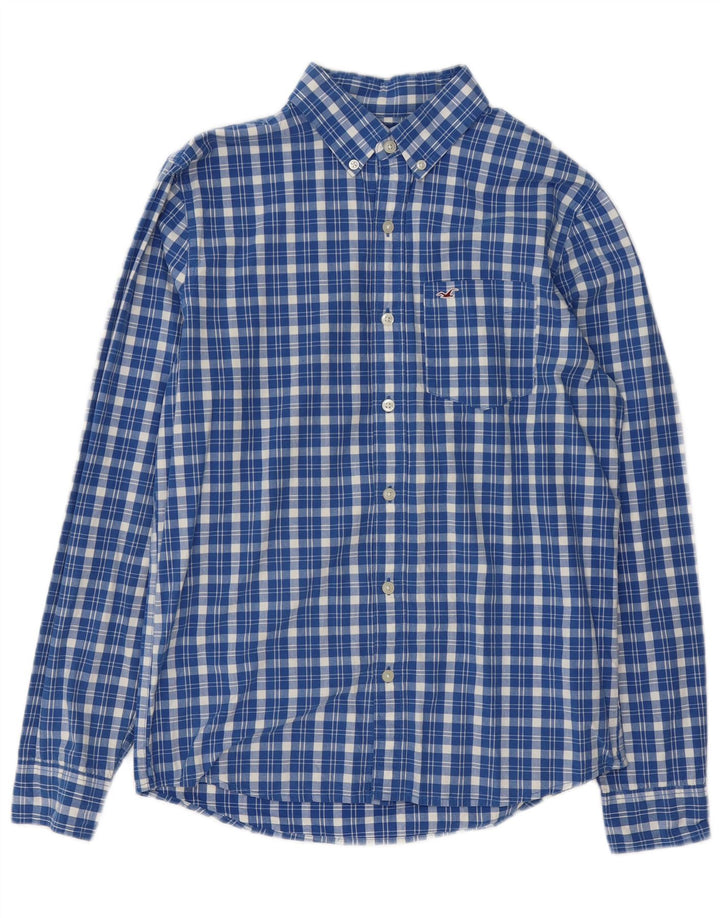 Camisa xadrez masculina Hollister de algodão xadrez azul médio