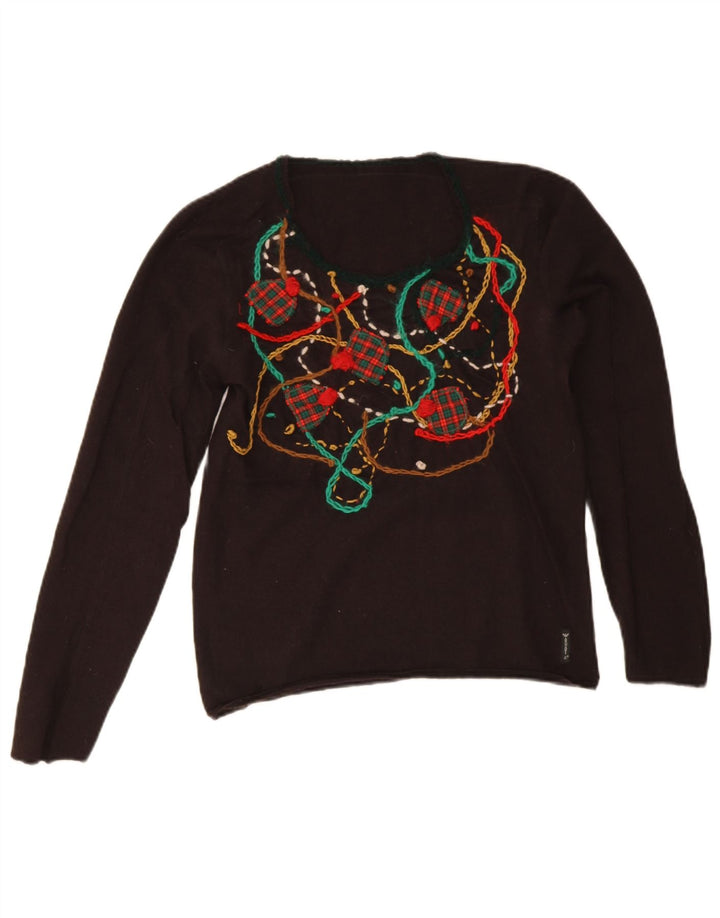Suéter feminino Armani Jeans com estampa abstrata e gola canoa Reino Unido 10 pequeno B