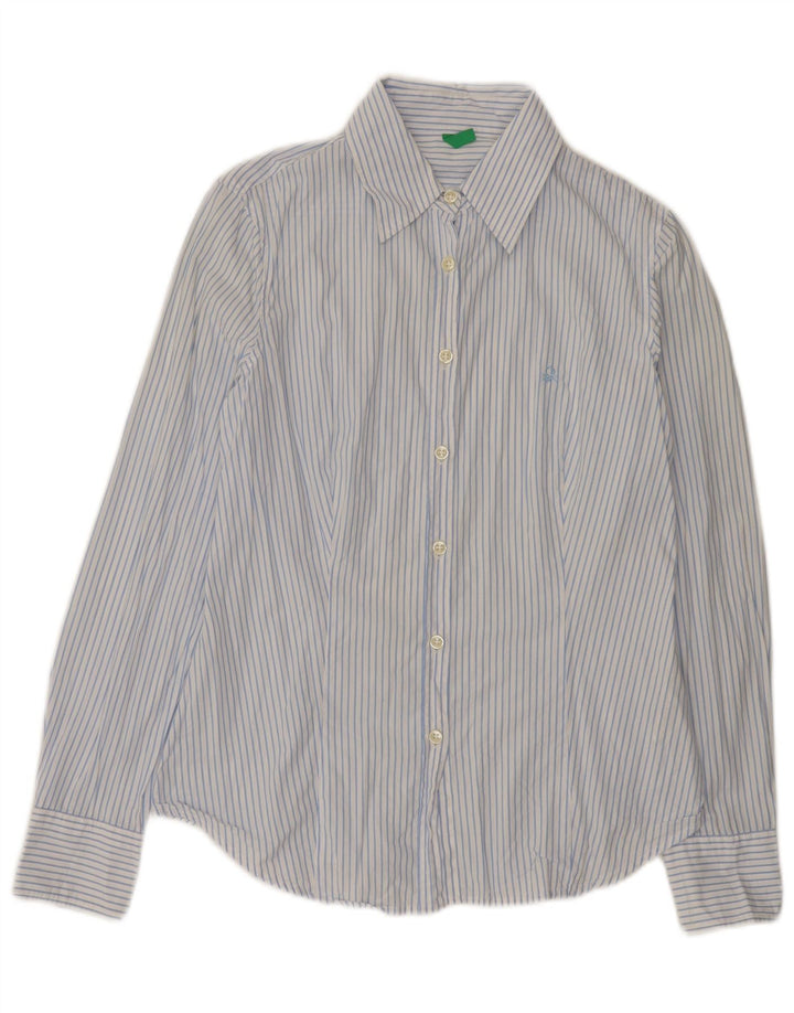 Camisa feminina Benetton UK 12 algodão listrado branco médio