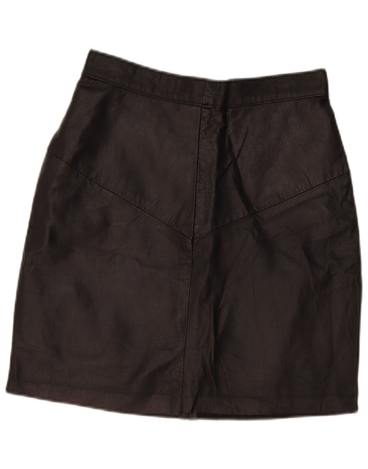 Saia de couro feminina vintage W28 média preta