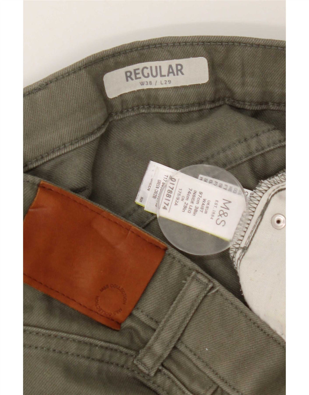 Calça jeans reta regular feminina Marks & Spencer W38 L29 algodão verde