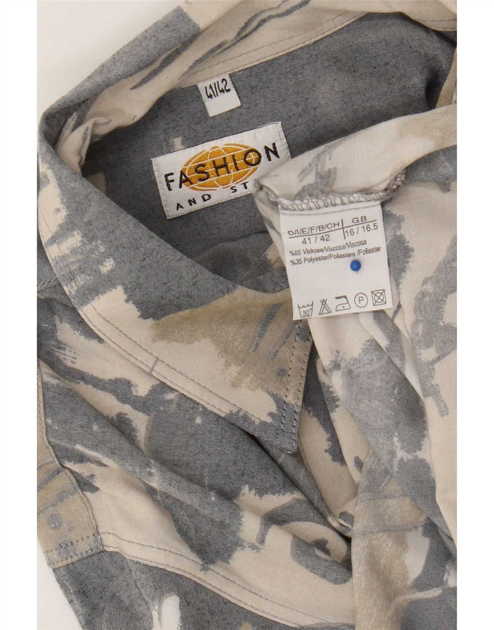 Camisa vintage masculina com padrão abstrato tamanho 41/42 16 1/2 grande viscose cinza