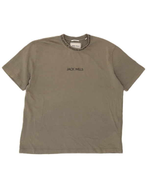 Camiseta masculina Jack Wills com ajuste relaxado, algodão cáqui médio