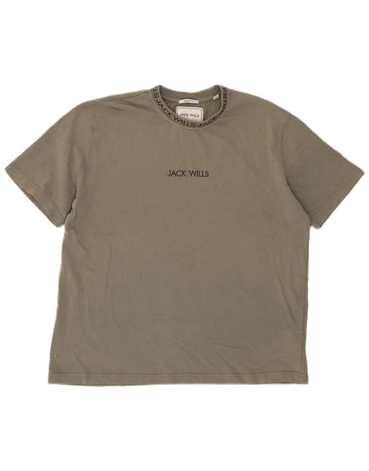 Camiseta masculina Jack Wills com ajuste relaxado, algodão cáqui médio