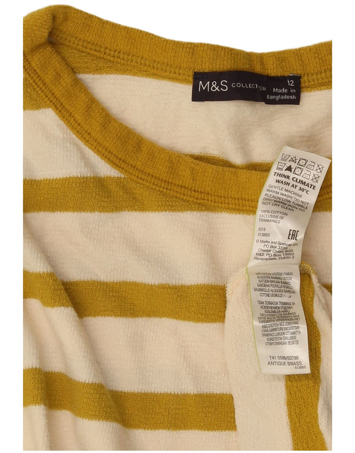 Top feminino Marks & Spencer manga comprida Reino Unido 12 algodão listrado amarelo médio