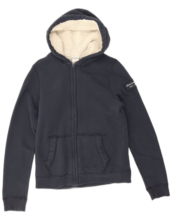 Suéter Abercrombie & Fitch Boys com capuz e zíper 13-14 anos XL azul marinho algodão
