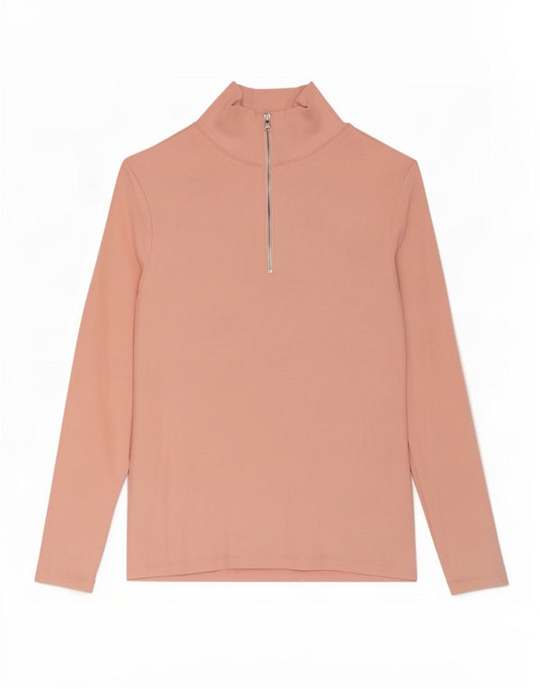 Top feminino Marks & Spencer com zíper e manga comprida UK 18 XL algodão rosa