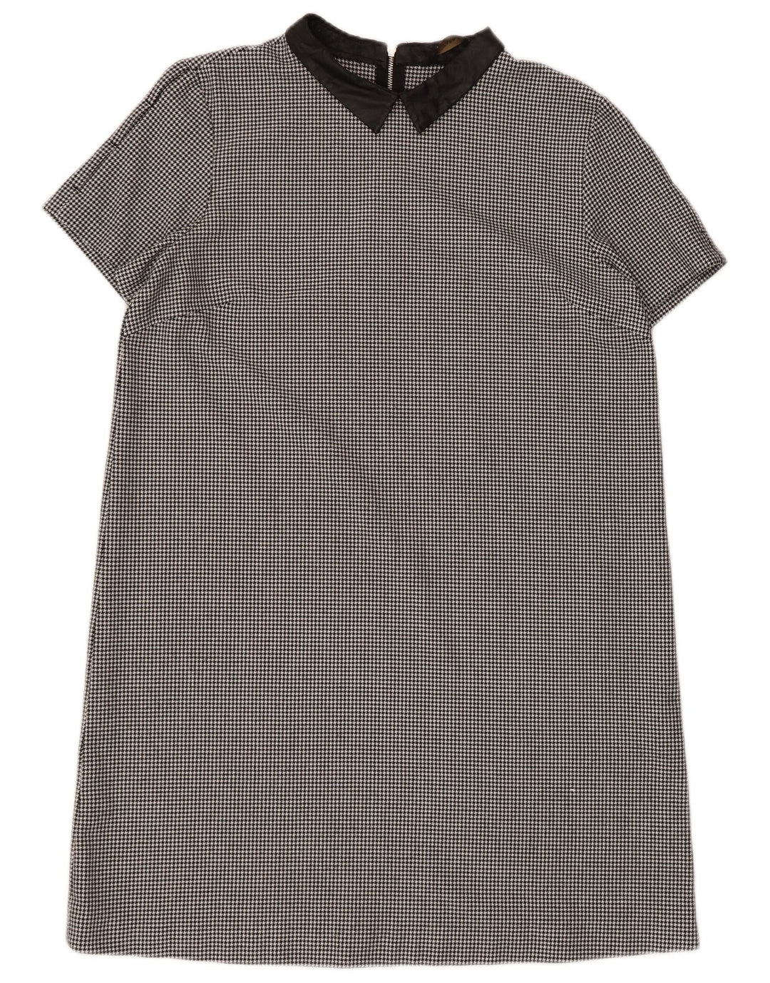 Vestido feminino Zara UK 14 grande poliéster preto houndstooth