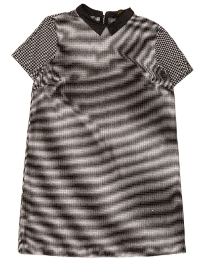 Vestido feminino Zara UK 14 grande poliéster preto houndstooth