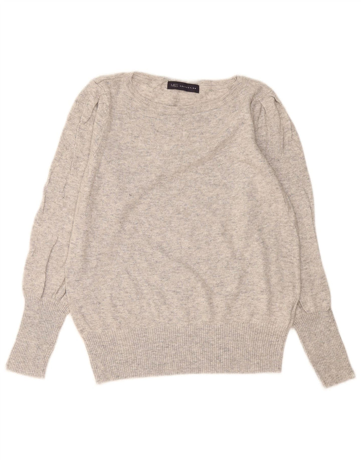 Suéter feminino Marks & Spencer com gola canoa Reino Unido 14 cinza médio manchado