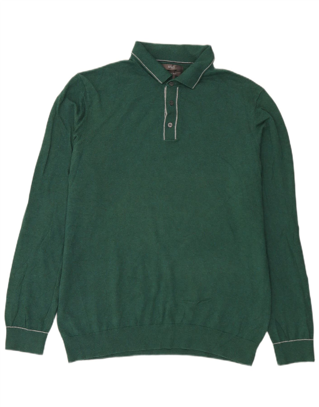 Suéter masculino Marks & Spencer com gola polo e algodão verde grande