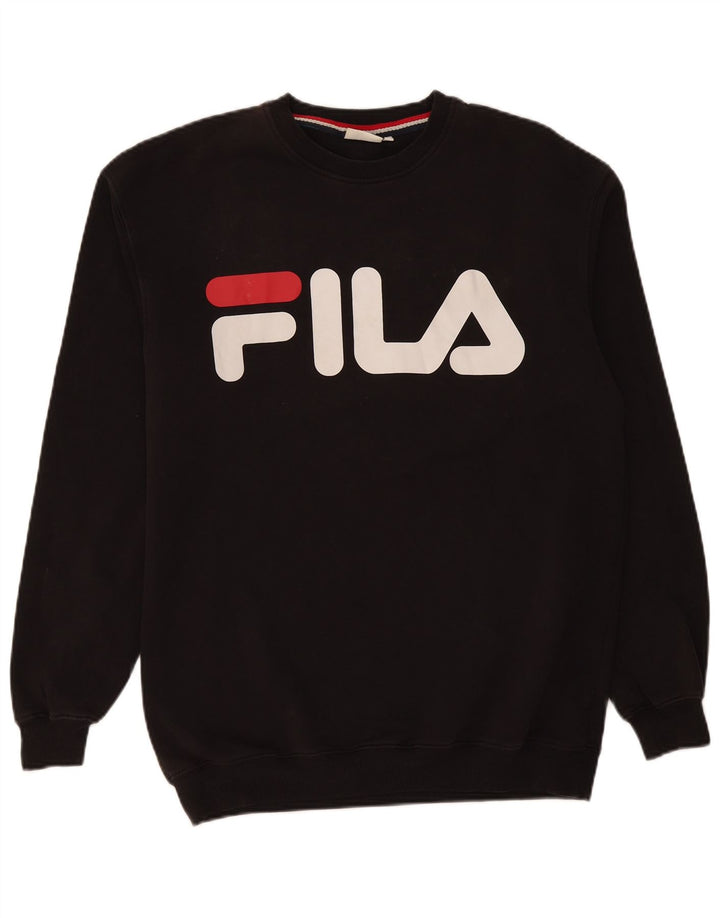 Fila Mens Graphic Moletom Jumper Médio Algodão Preto