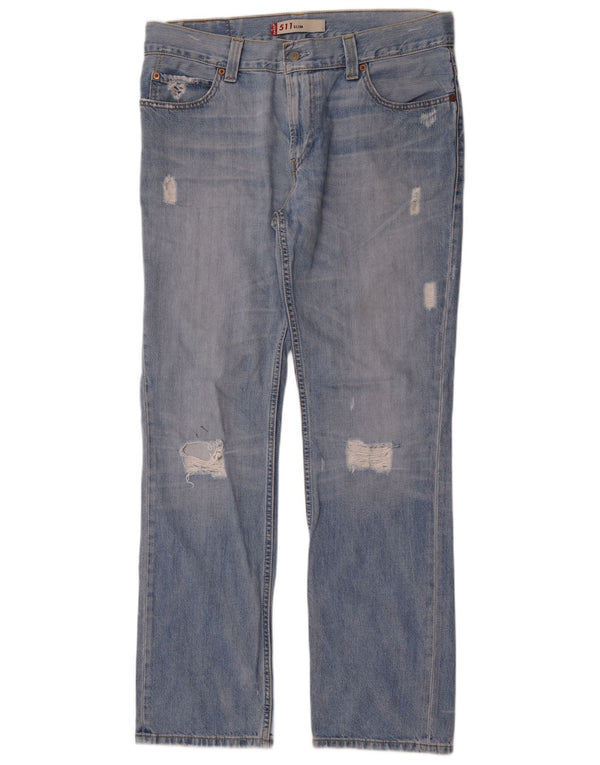 Levi's Masculino 511 Distressed Slim Jeans W38 L34 Azul Algodão