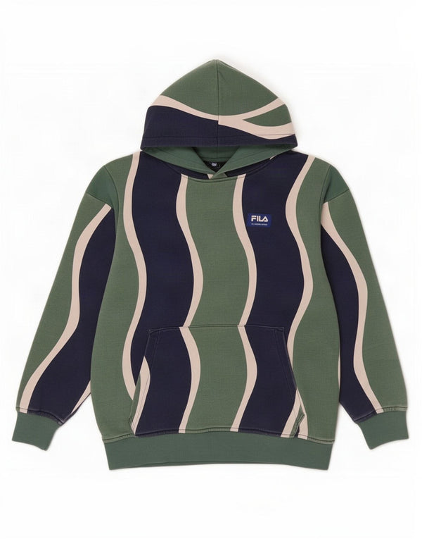 Fila Girls Hoodie Jumper 11-12 Years Green Striped Cotton