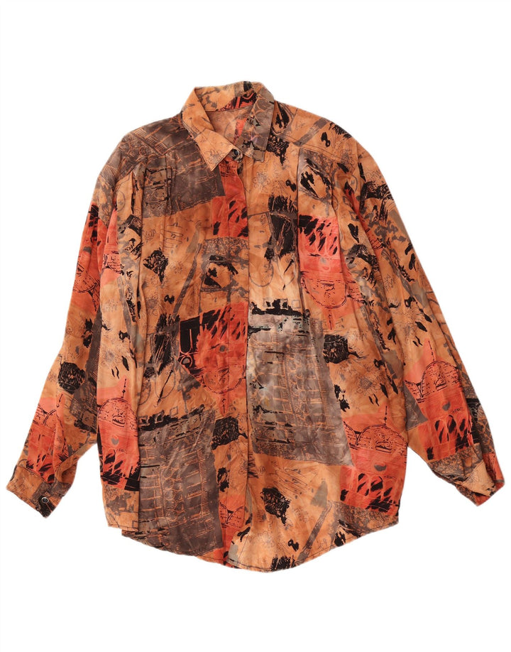 Camisa feminina vintage com padrão abstrato EU 44 XL marrom rayon