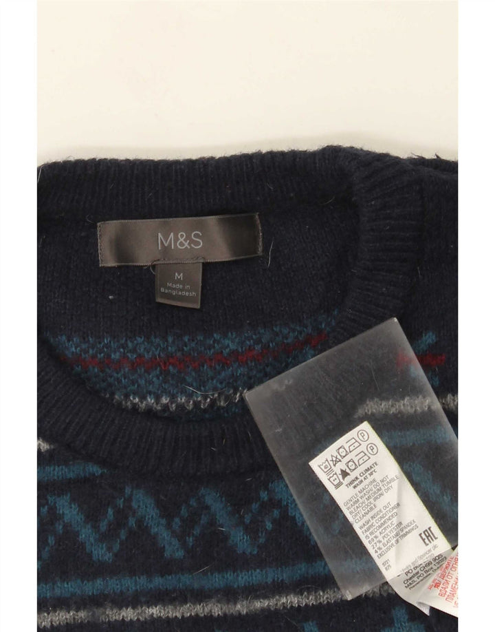 Suéter masculino Marks & Spencer com gola redonda, médio azul marinho Fair Isle