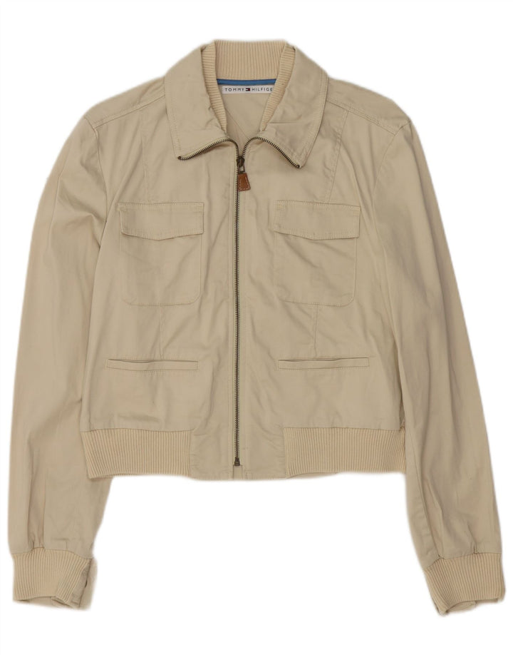 Jaqueta bomber feminina Tommy Hilfiger UK 16 grande algodão bege
