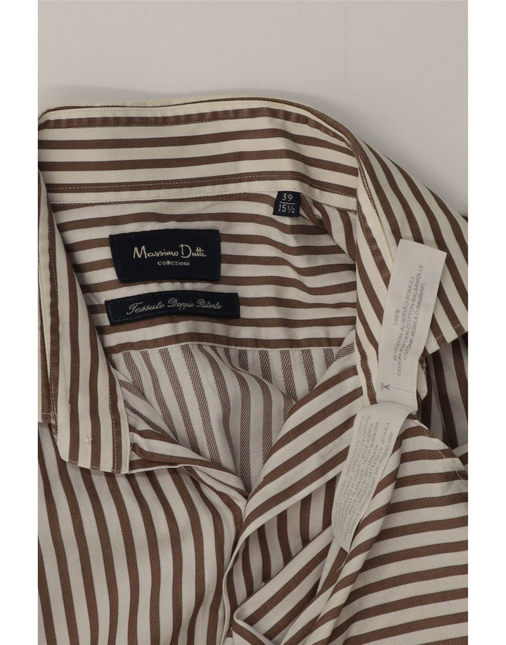 Camisa masculina MASSIMO DUTTI tamanho 39 15 1/2 algodão listrado marrom médio