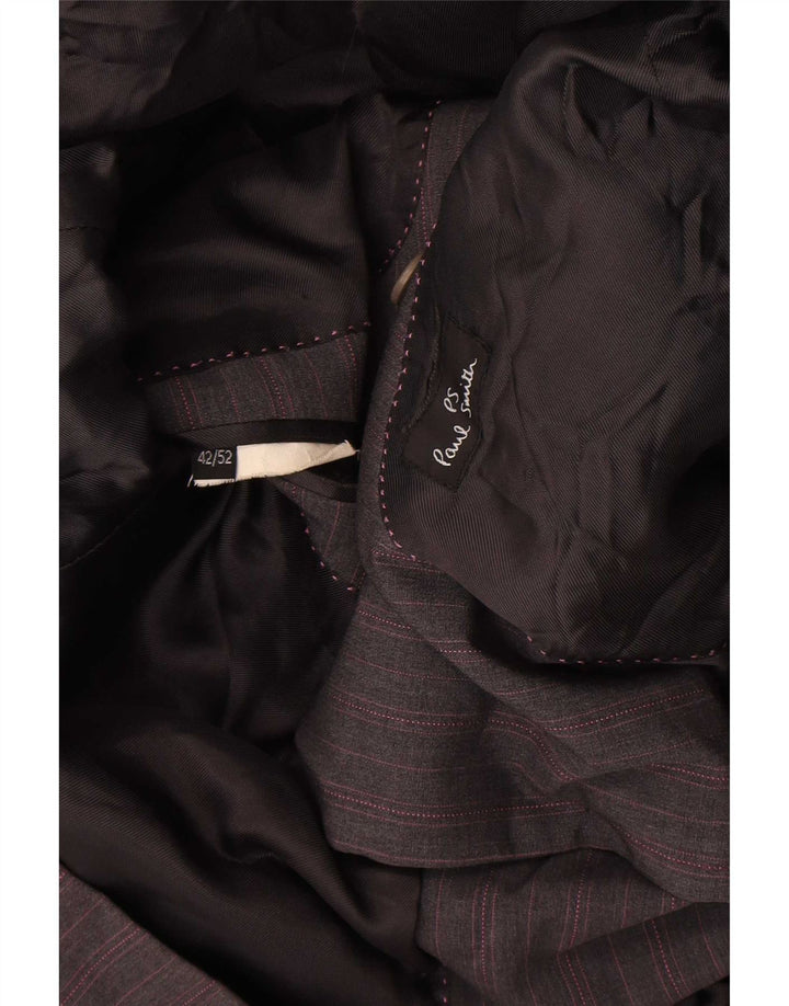 Jaqueta blazer masculina de 2 botões Paul Smith Reino Unido 42 XL listrada cinza