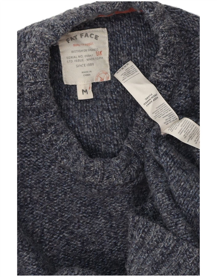 Suéter masculino Fat Face com gola redonda, lã manchada azul marinho médio
