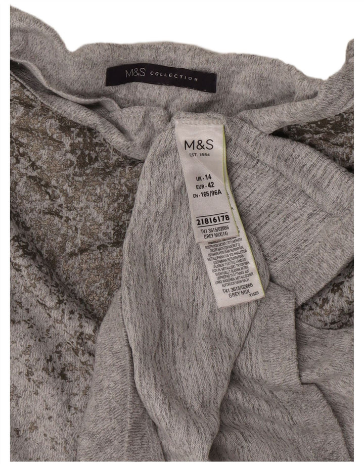 Blusa feminina Marks & Spencer UK 14 poliéster manchado cinza médio