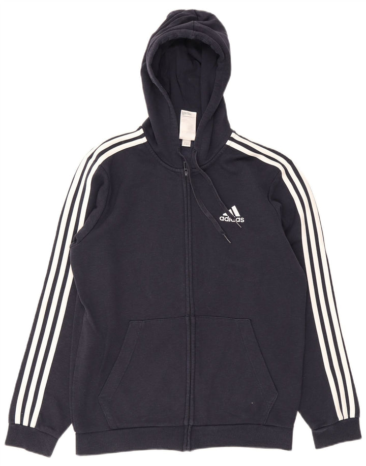 Adidas masculino zip moletom com capuz médio algodão azul marinho