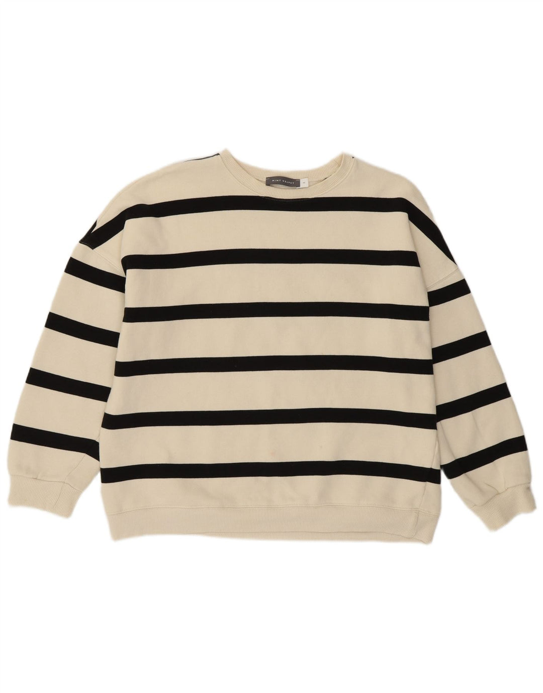 Moletom feminino MINT VELVET Reino Unido 14 algodão listrado branco médio