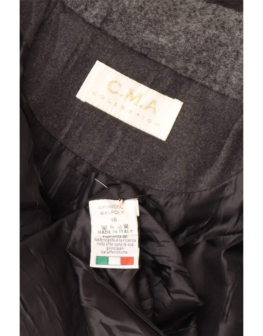 Casaco Duffle feminino com capuz VINTAGE IT 48 XL lã cinza