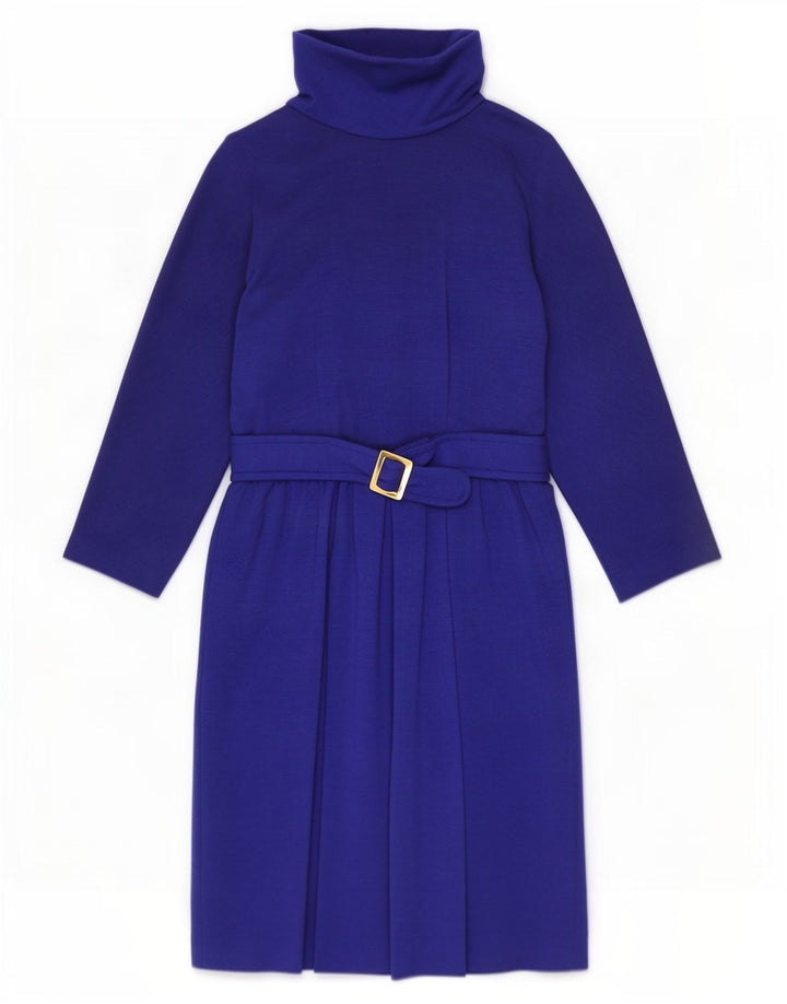 Vestido feminino vintage de manga comprida UK 12 azul médio
