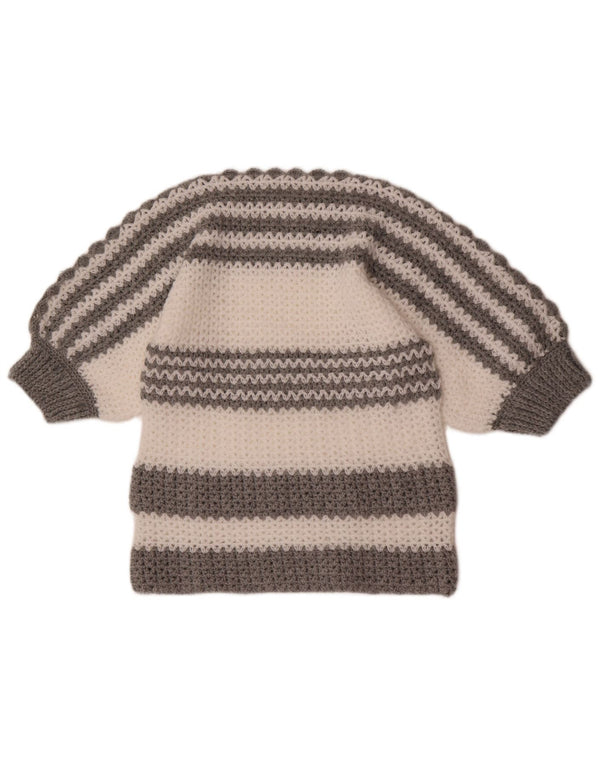 Suéter feminino vintage com gola canoa Reino Unido 10 bloco colorido cinza pequeno