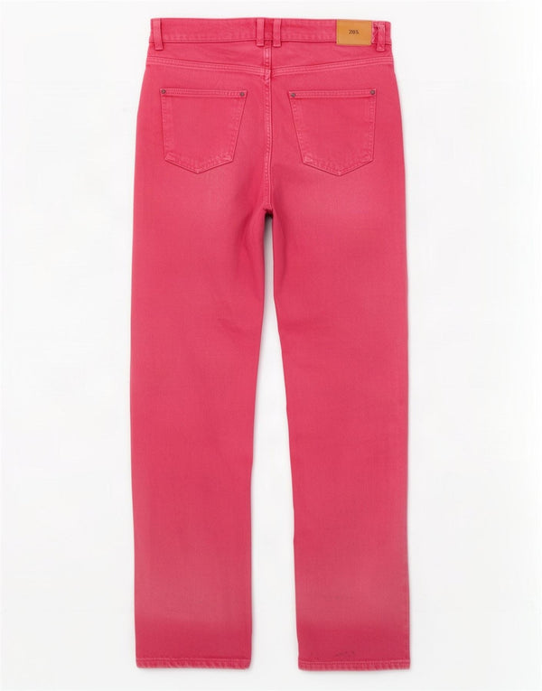 Zara Jeans feminino cintura alta reta UE 38 pequeno W28 L33 algodão rosa