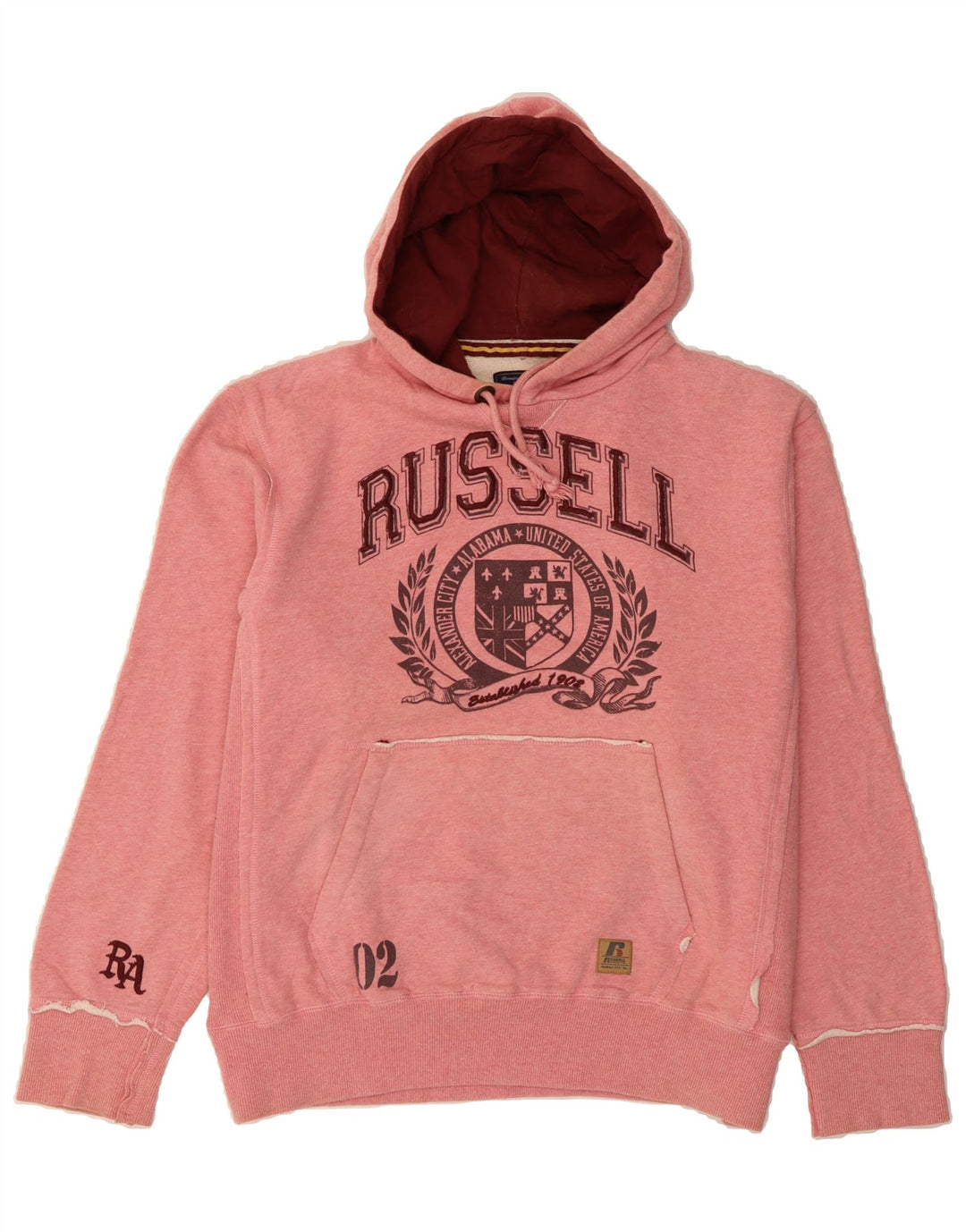 RUSSELL ATHLETIC Mens Graphic Hoodie Jumper Large Pink Cotton Vintage Russell Athletic and Second-Hand Russell Athletic from Messina Hembry 
