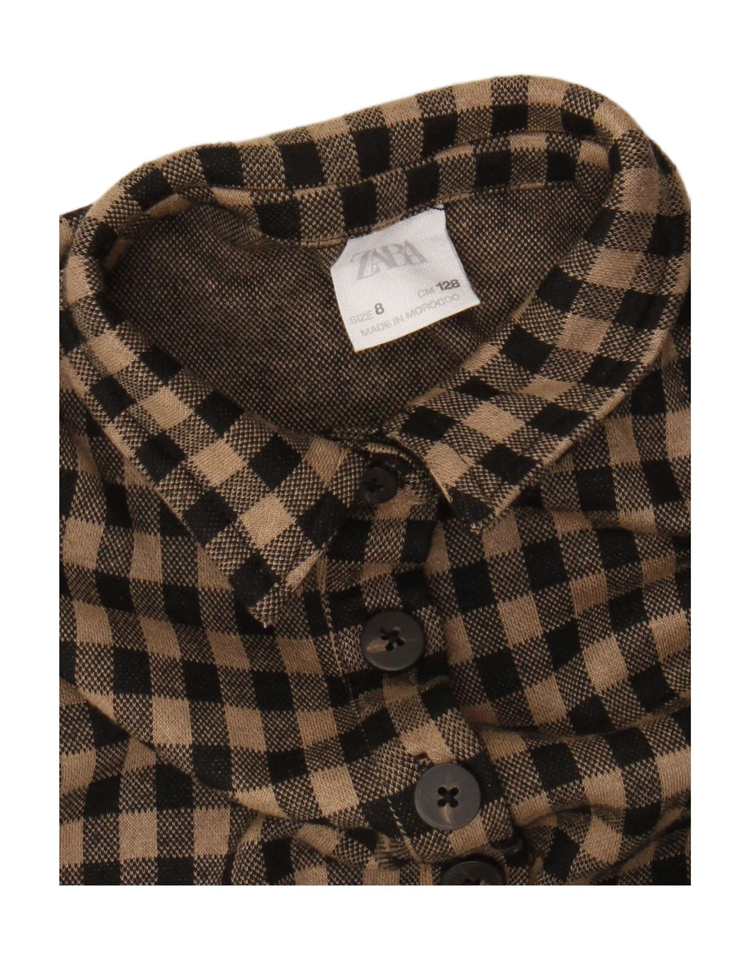 Zara Vestido camisa pulôver de manga curta para meninas 7-8 anos marrom guingão