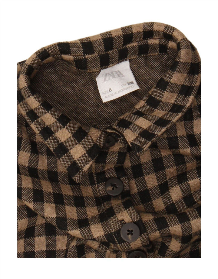Zara Vestido camisa pulôver de manga curta para meninas 7-8 anos marrom guingão