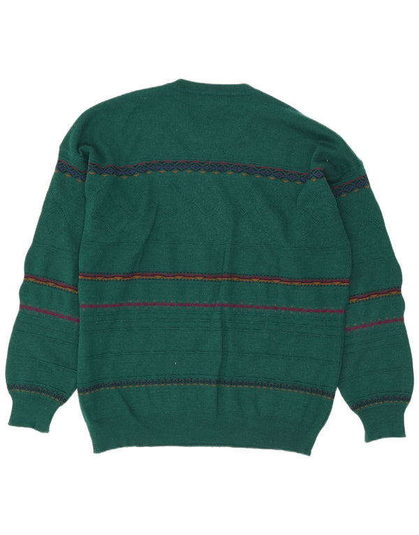 Navigare Mens Crew Neck Jumper Sweater Large Green Geometric Wool